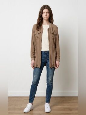 Ashley By 26 International Taupe Utility Jacket with Drawstring Waist